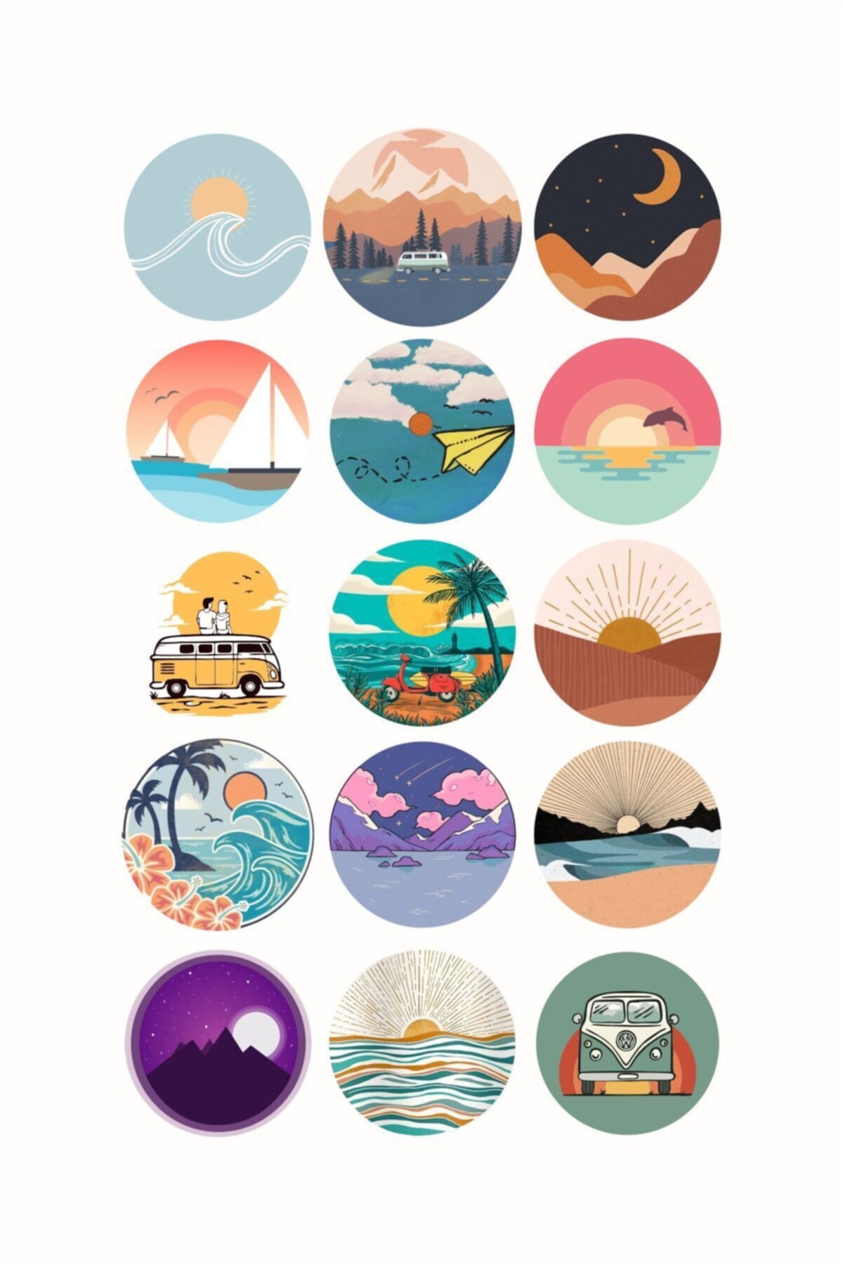 Travel Sticker Seti 15 Adet 4 Cm Çapında