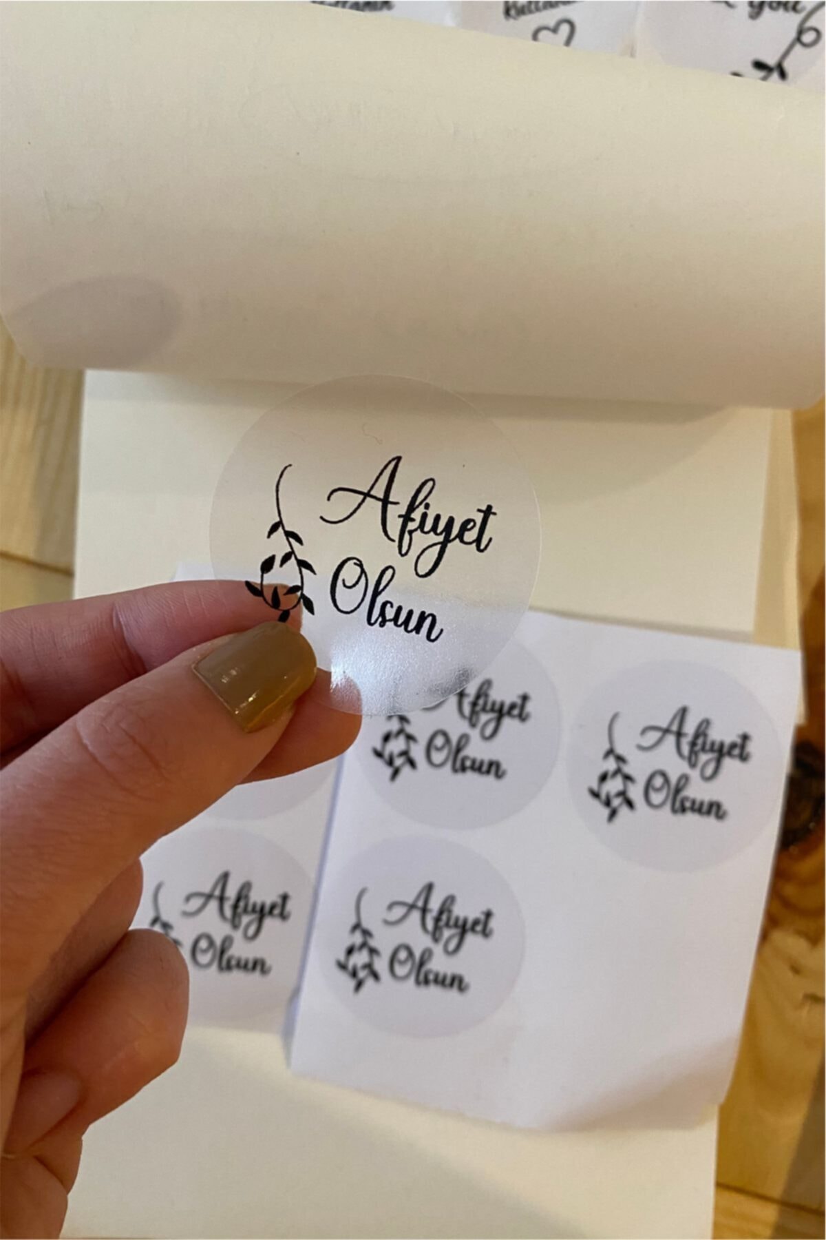 Şeffaf Sticker Afiyet Olsun - 3 Cm Çapında 60 Adet