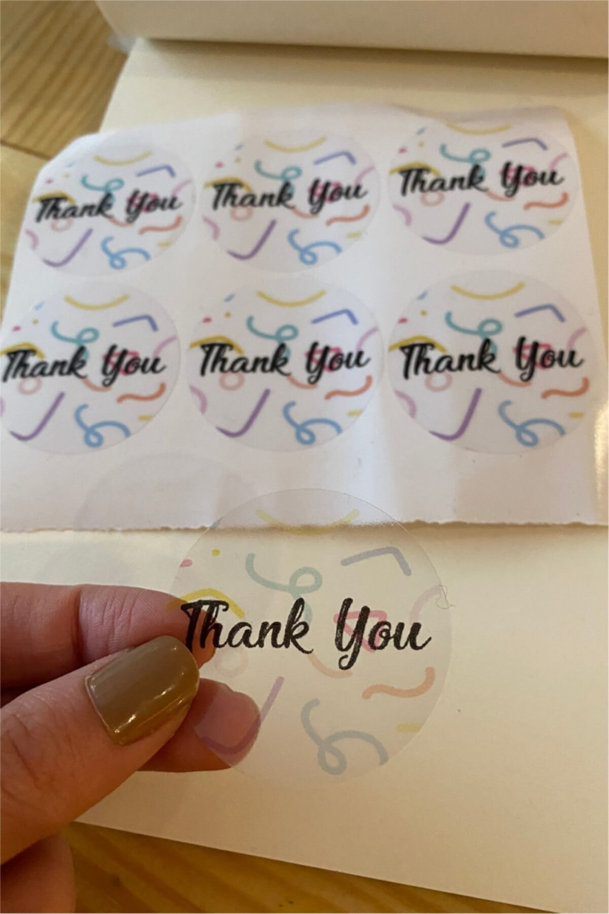 Şeffaf Sticker Thank You Renkli - 3 Cm Çapında 60 Adet