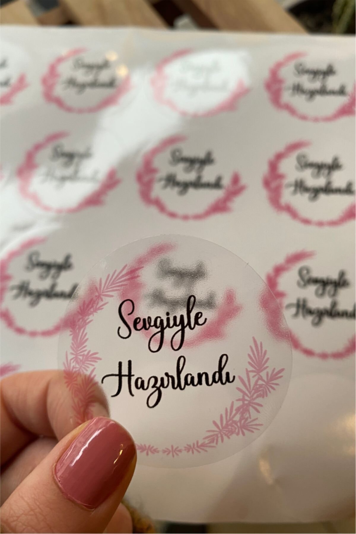 Şeffaf Sticker Sevgiyle Hazırlandı - 5 Cm Çapında 60 Adet