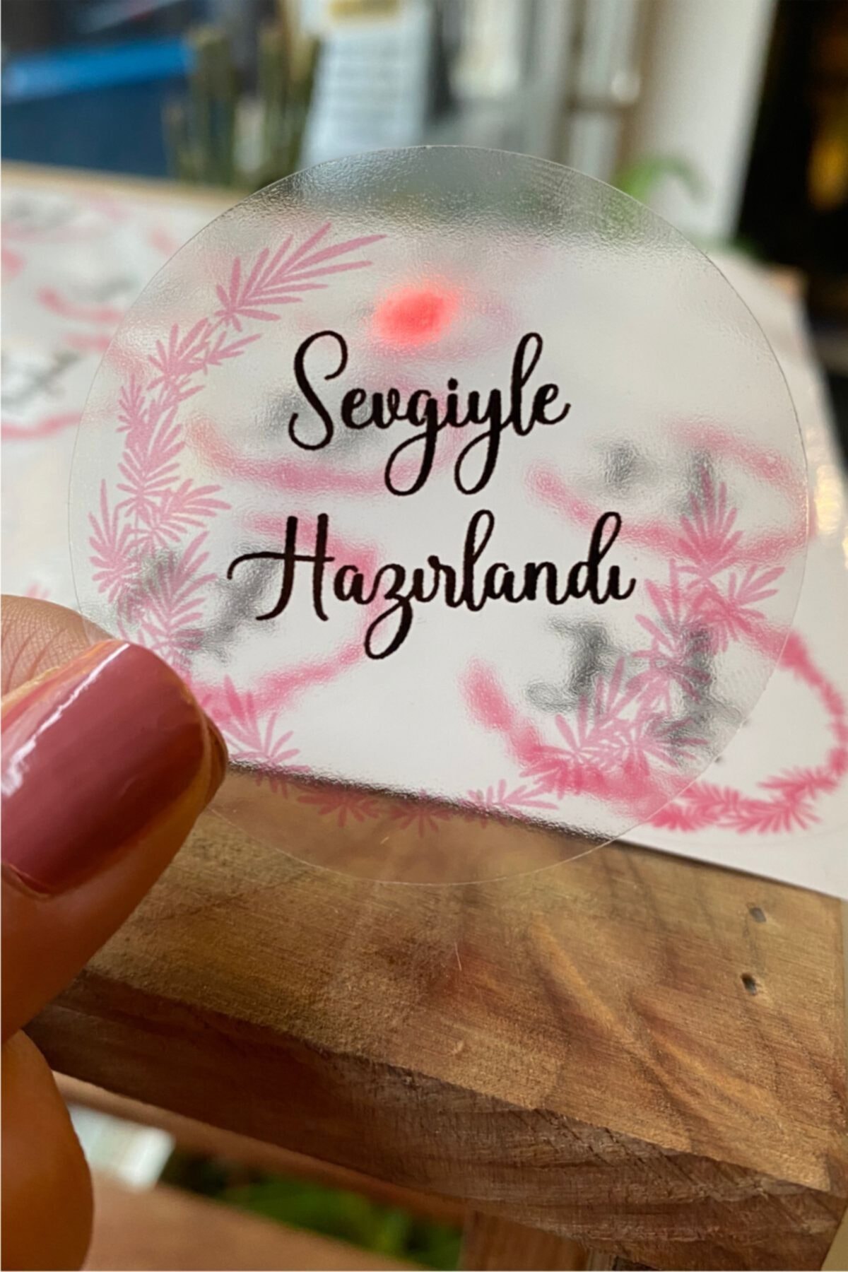Şeffaf Sticker Sevgiyle Hazırlandı - 5 Cm Çapında 60 Adet