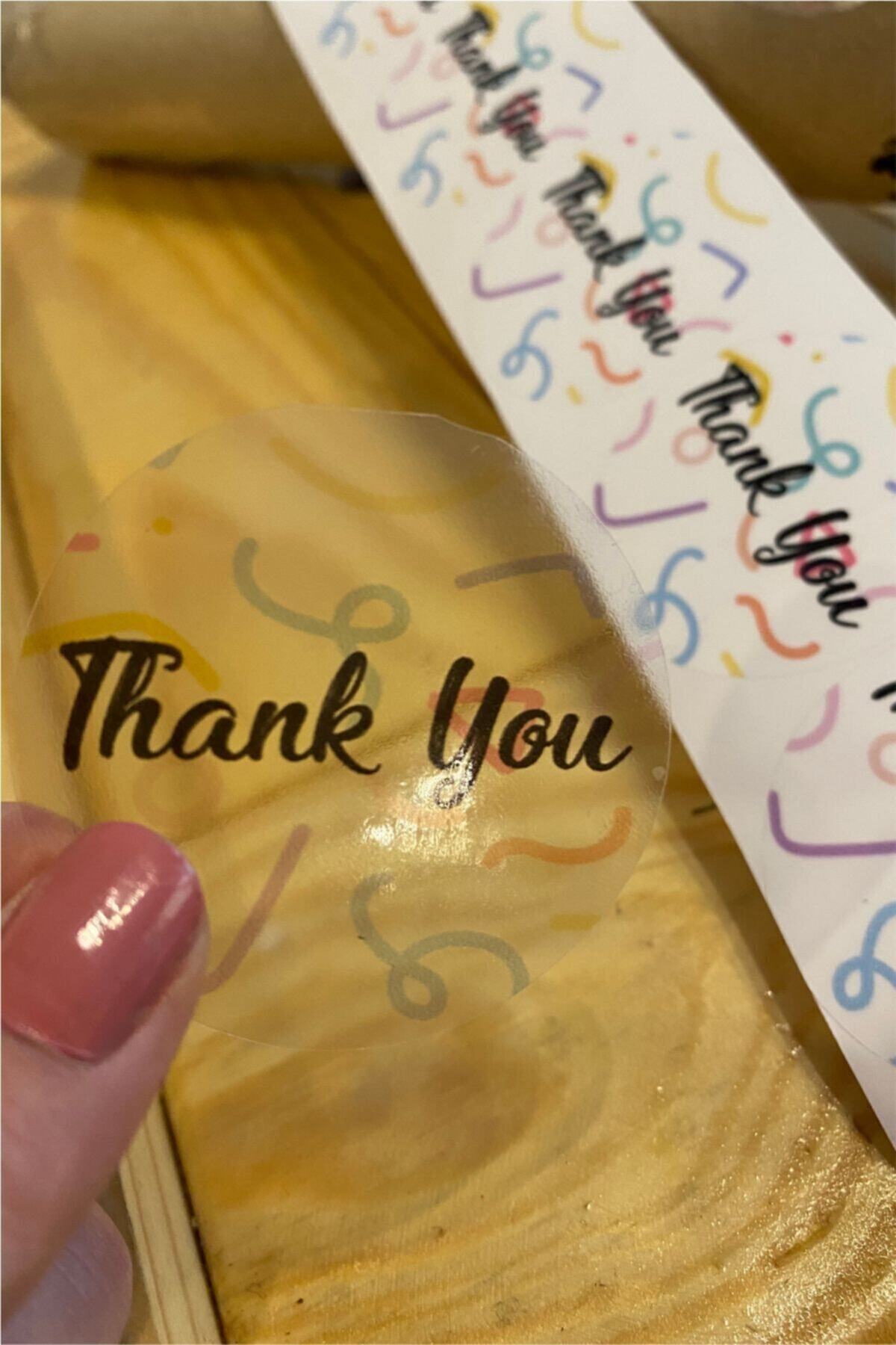 Şeffaf Sticker Thank You Renkli - 5 Cm Çapında 60 Adet
