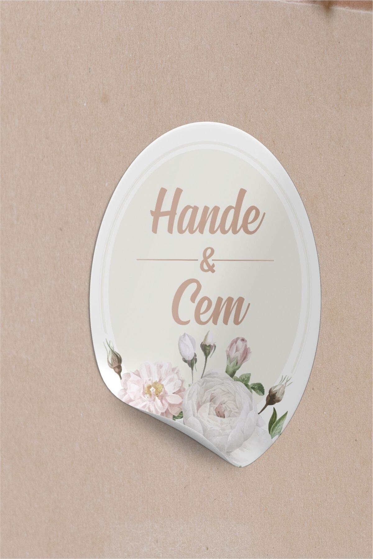 Oval Çiçekli Sticker, Kişiye Özel Kına,nişan,söz,nikah,düğün Etiketi Özel Kesim Sticker 50 Adet