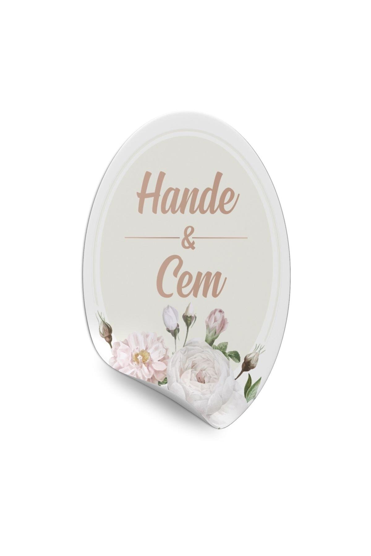 Oval Çiçekli Sticker, Kişiye Özel Kına,nişan,söz,nikah,düğün Etiketi Özel Kesim Sticker 50 Adet