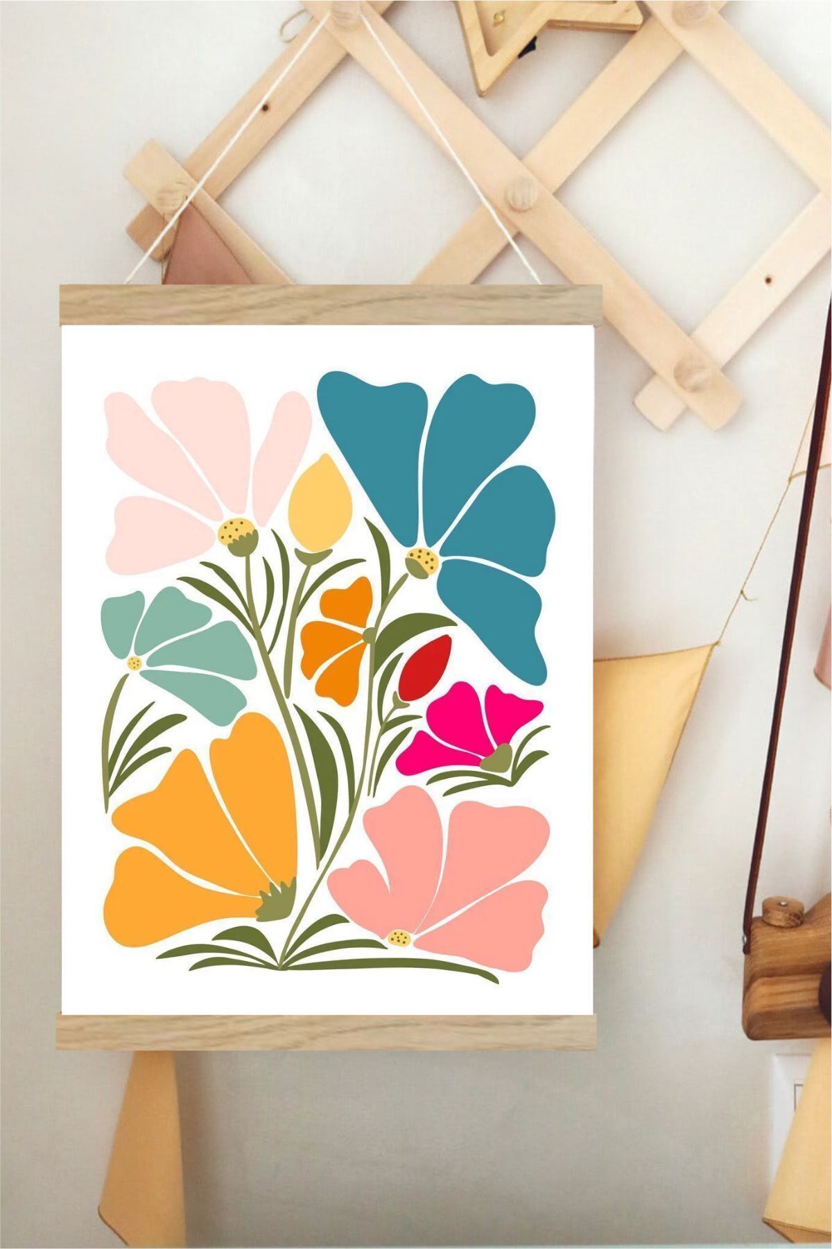 Flower Design Askılı Kanvas Poster - Bebek Çocuk Odası Resim Poster 30x40 cm