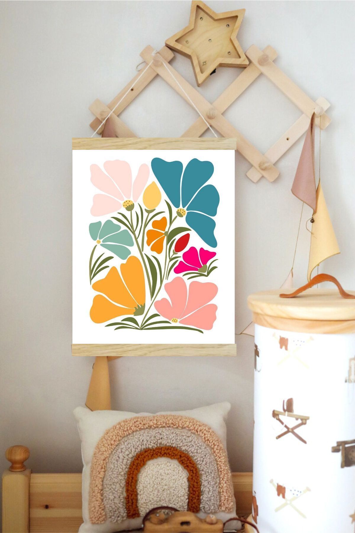 Flower Design Askılı Kanvas Poster - Bebek Çocuk Odası Resim Poster 30x40 cm