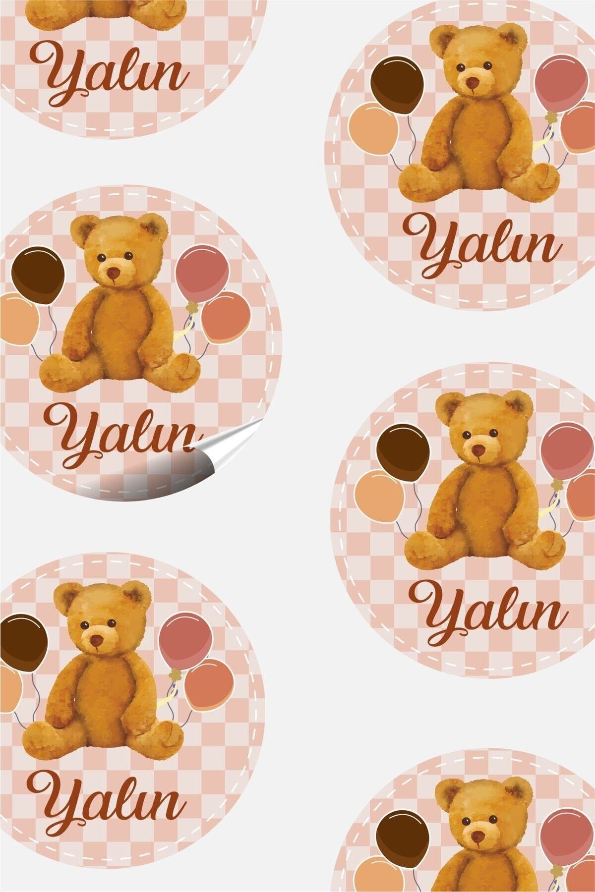 İsimli Bebek Etiketi- Doğum günü Etiketi 4x4 cm 96 Adet - Bear Balloon