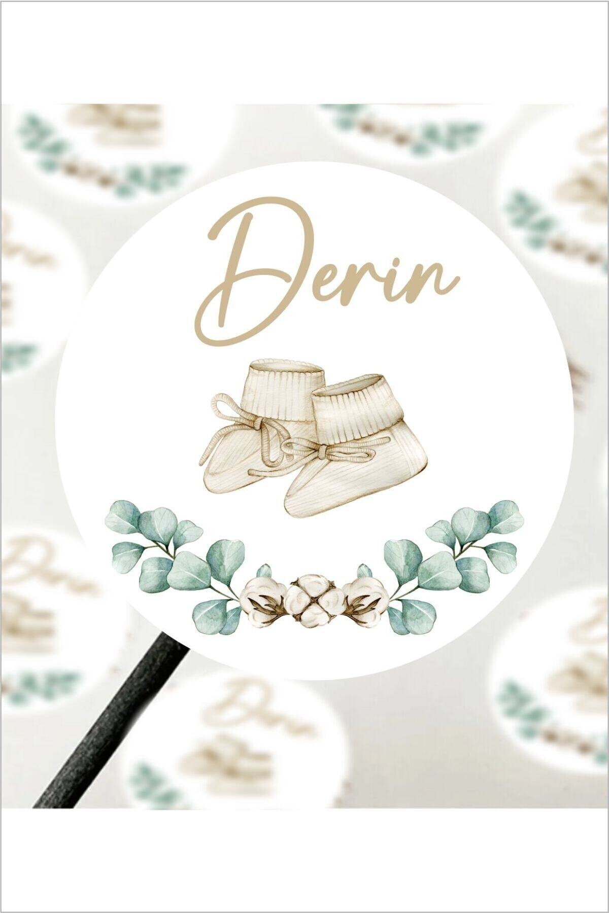 İsimli Bebek Etiketi- Doğum günü Etiketi 4x4 cm 96 Adet - Ayakkabı Desenli