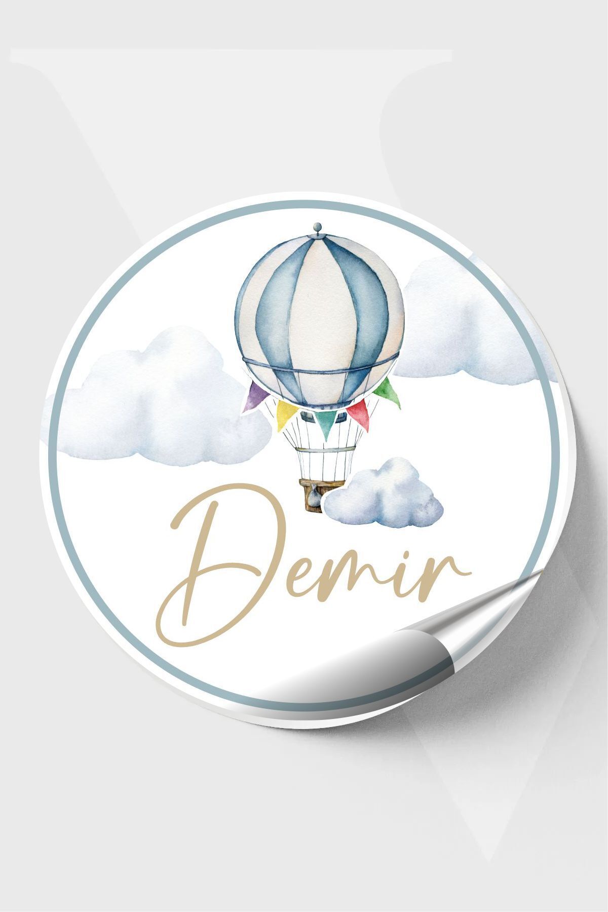 Retro Balonlar Bebek Etiketi- Doğum günü Etiketi 4x4 cm 96 Adet MAVİ
