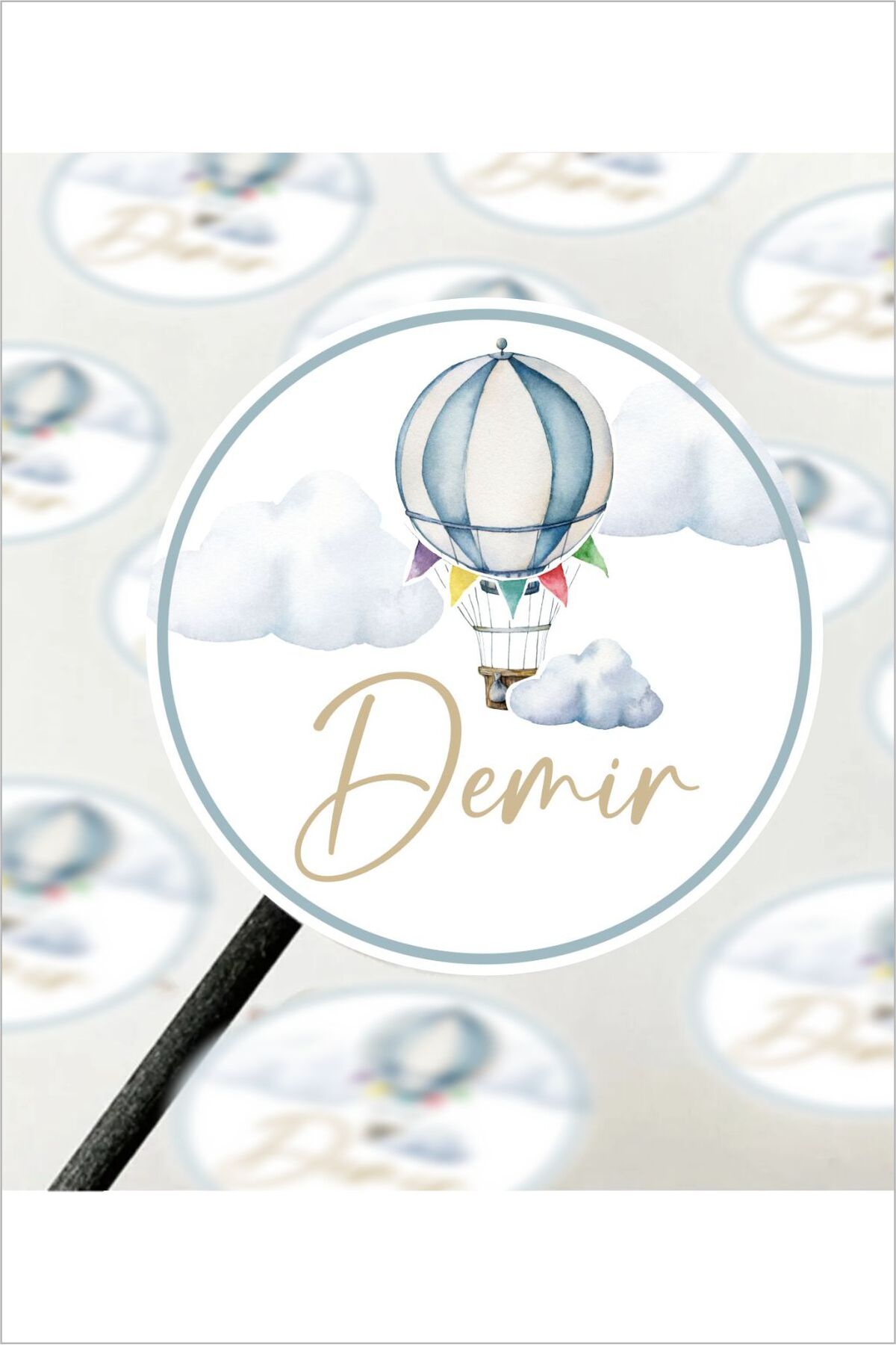 Retro Balonlar Bebek Etiketi- Doğum günü Etiketi 4x4 cm 96 Adet MAVİ