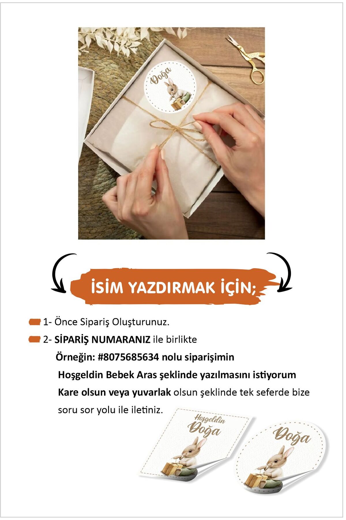 Hediyeli Tavşan Bebek Etiketi- Doğum günü Etiketi 4x4 cm 96 Adet