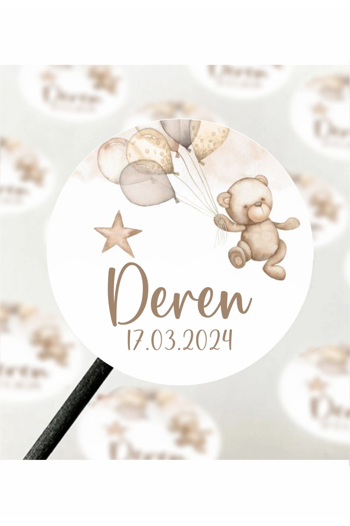 Ayıcıklı Balonlu Bebek Etiketi Doğum günü Etiketi 4x4 cm 96 Adet