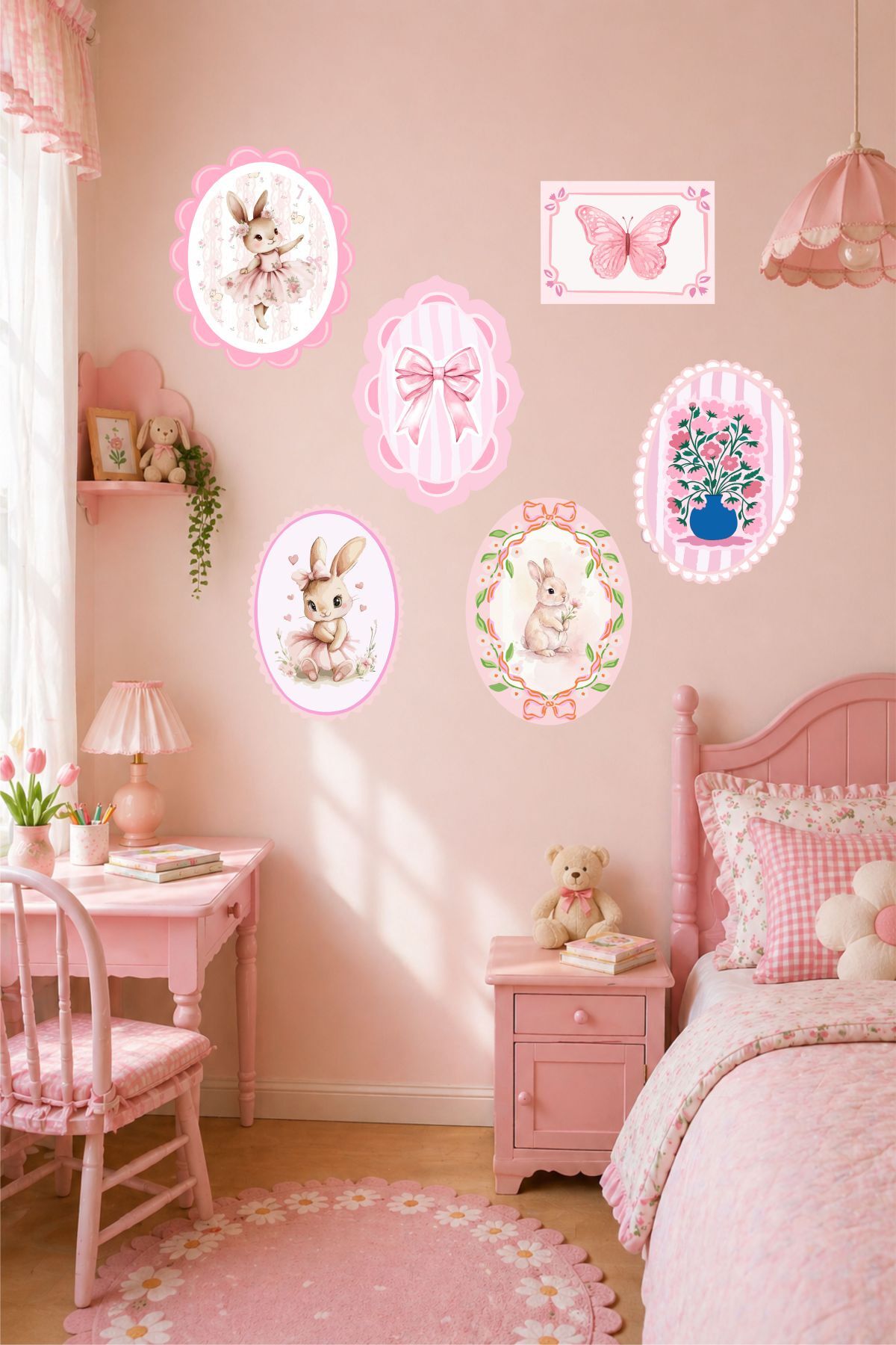 Pembe Çerçeve Görünümlü Duvar Sticker Seti