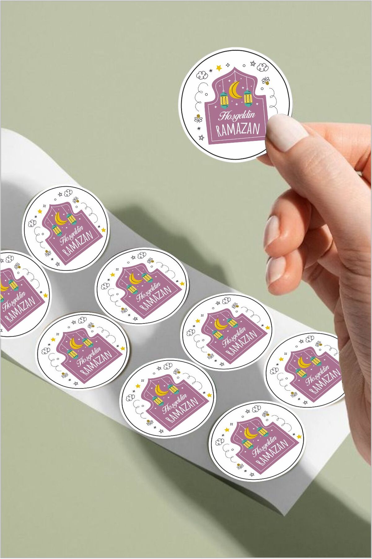 Hoşgeldin Ramazan Sticker, Mor Sticker, Süsleme, Hediye, Paketleme Sticker - A5