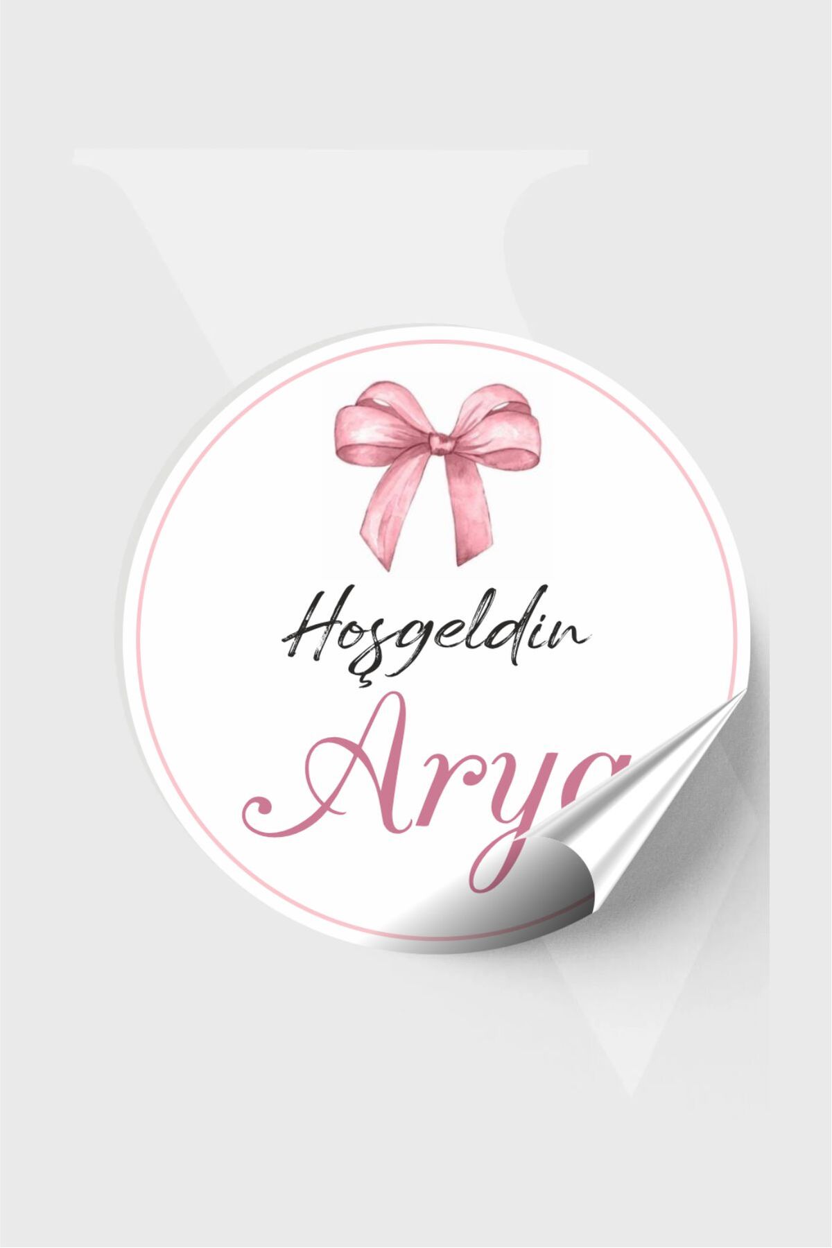 Pembe Kurdele Bebek Etiketi, Baby Shower, Doğum günü, Hoşgeldin Etiketi 4x4 cm 96 Adet