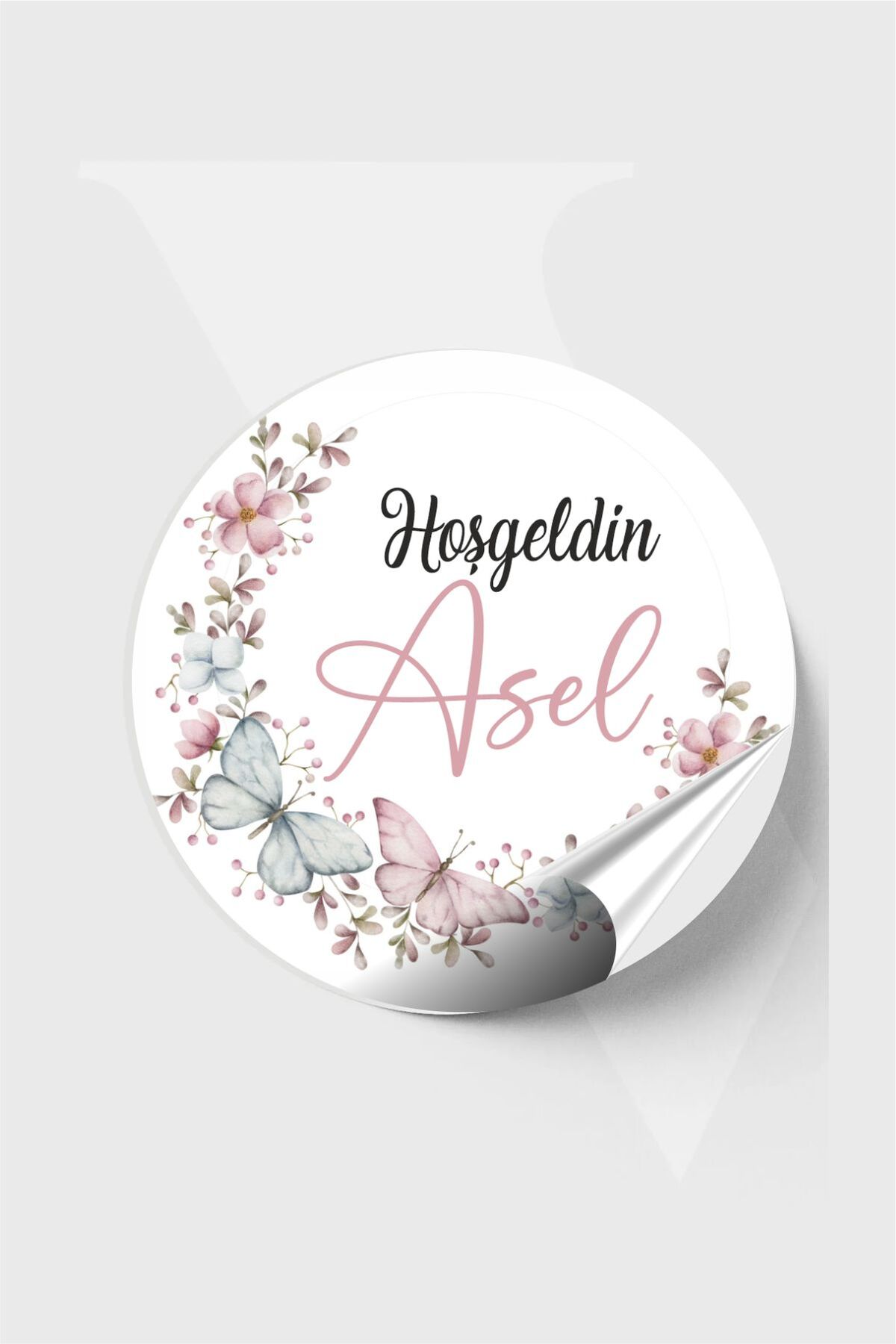 Kelebekler Diyarı Bebek Etiketi, Baby Shower, Doğum günü, Hoşgeldin Etiketi 4x4 cm 96 Adet