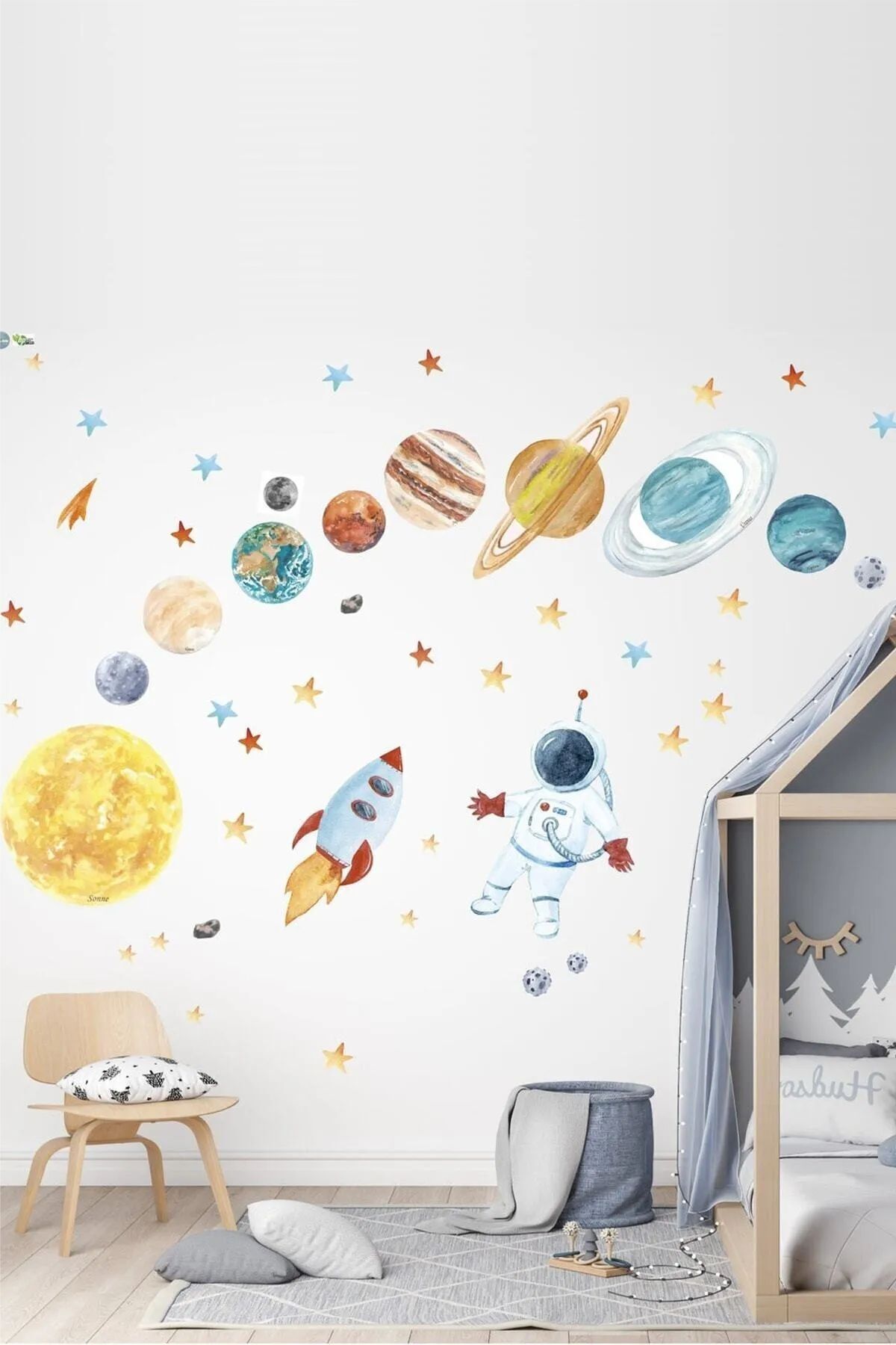 Astronot ve Gezegenler Set Duvar Sticker
