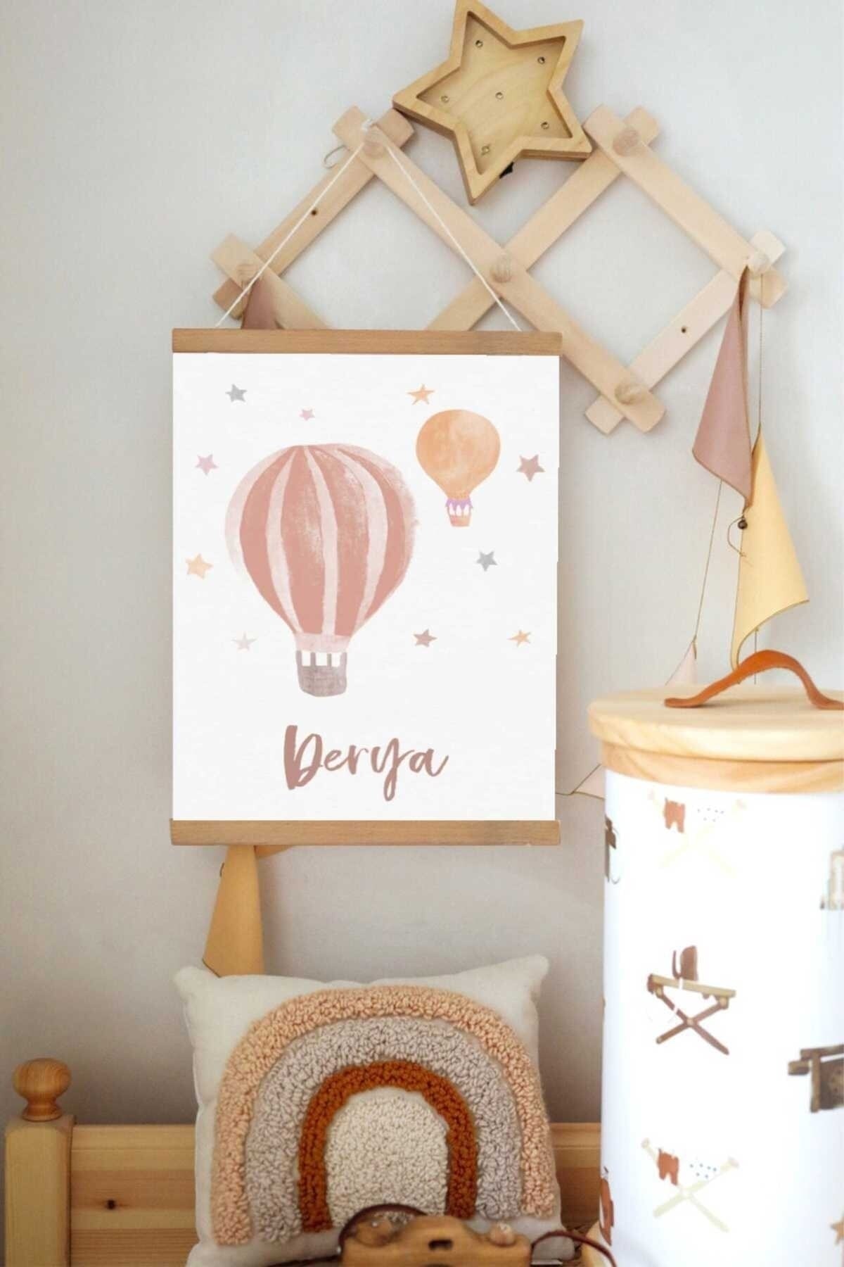 Özel Isim Pembe Balon Ipli Askılı Kanvas Poster
