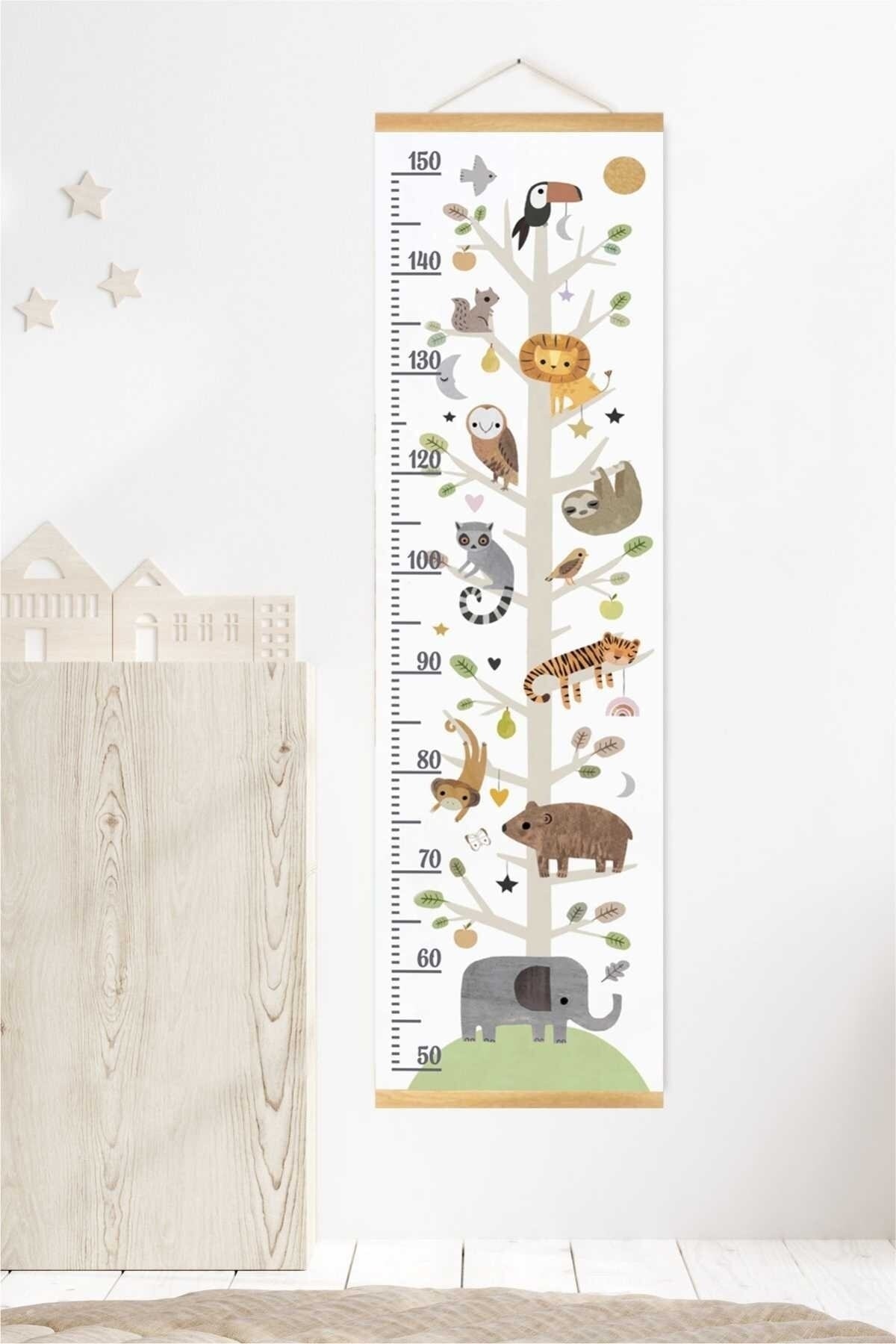 Animal Tree Askılı Kanvas Boy Ölçer