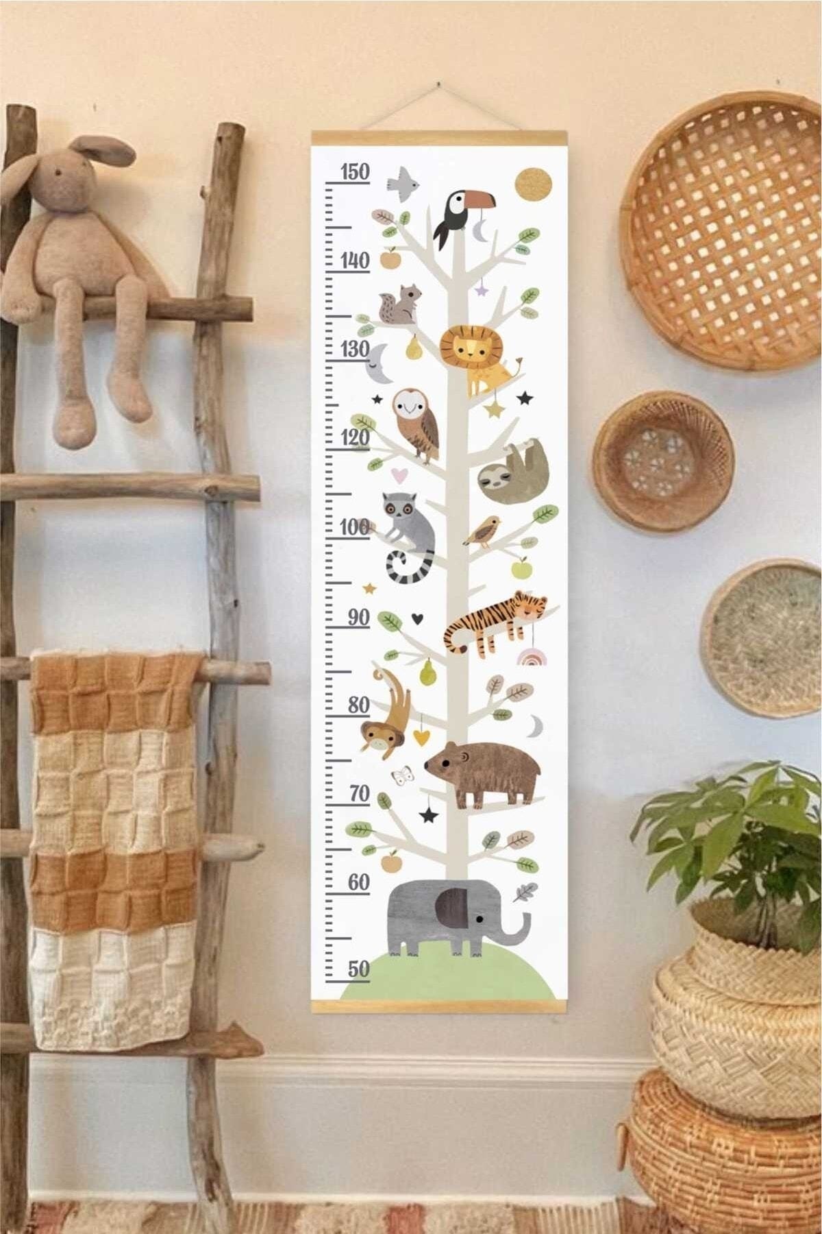 Animal Tree Askılı Kanvas Boy Ölçer