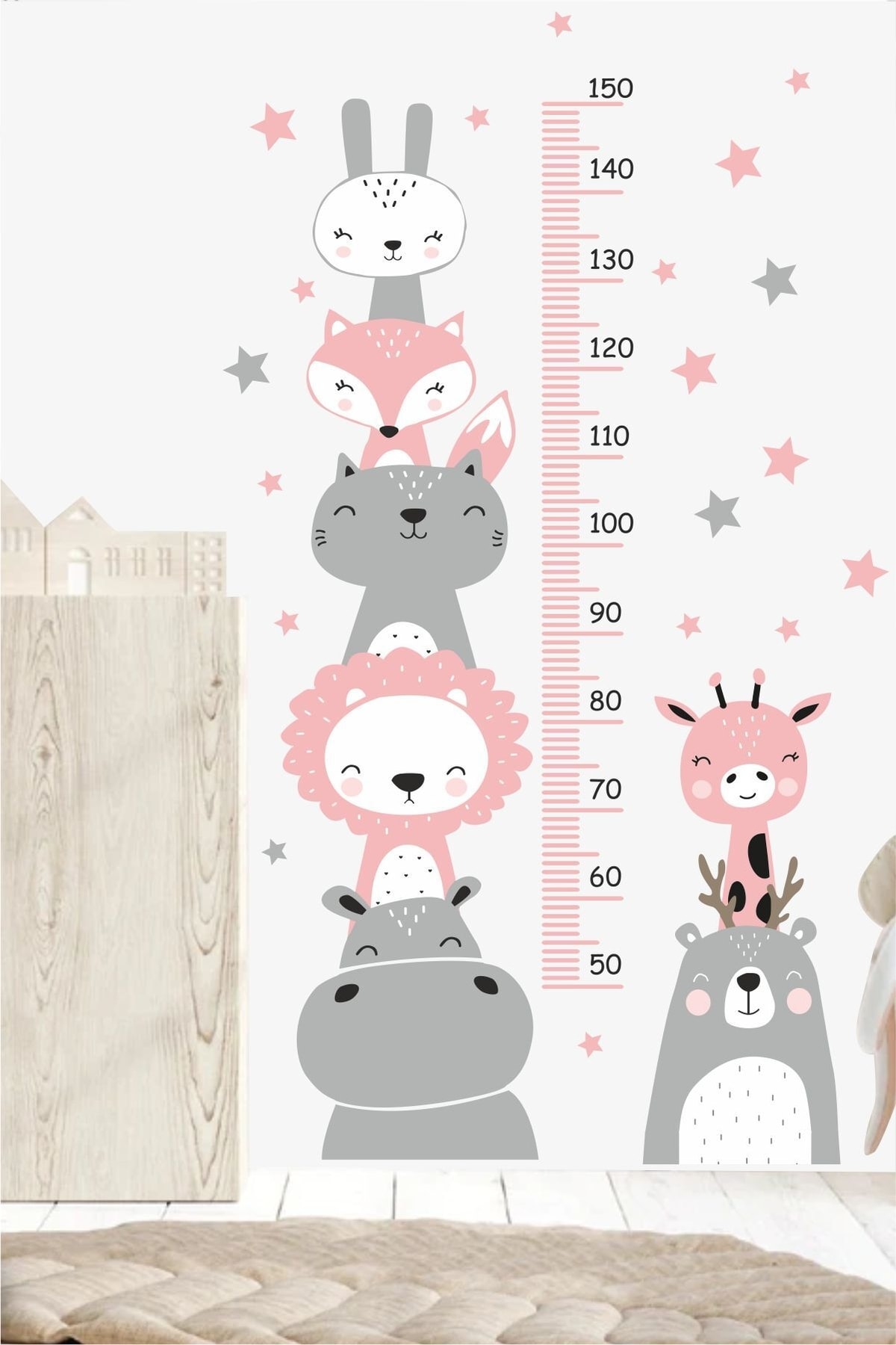 Sevimli Arkadaşlar Boy Ölçer Çocuk Odası Duvar Sticker