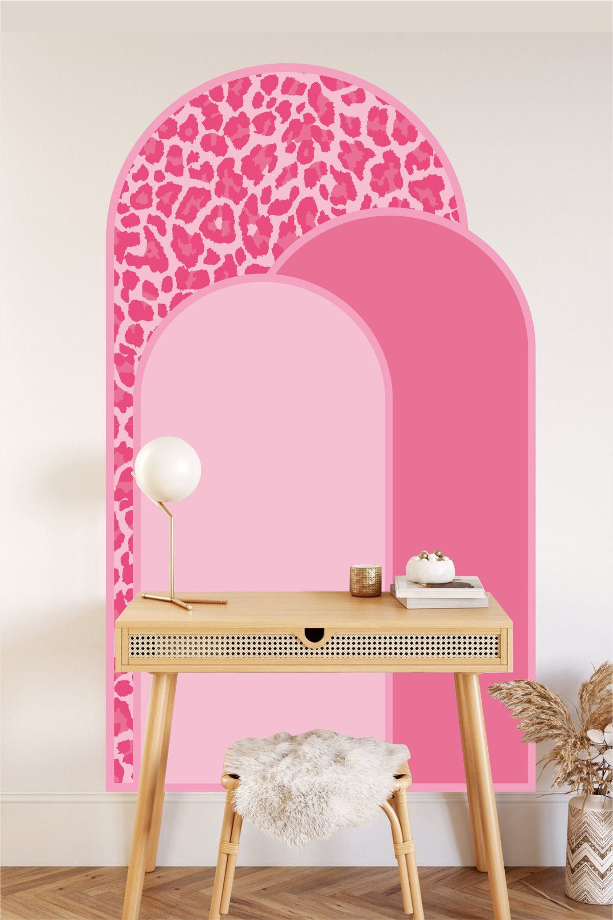 Pink Leopar Bohem Bloklar Duvar Sticker