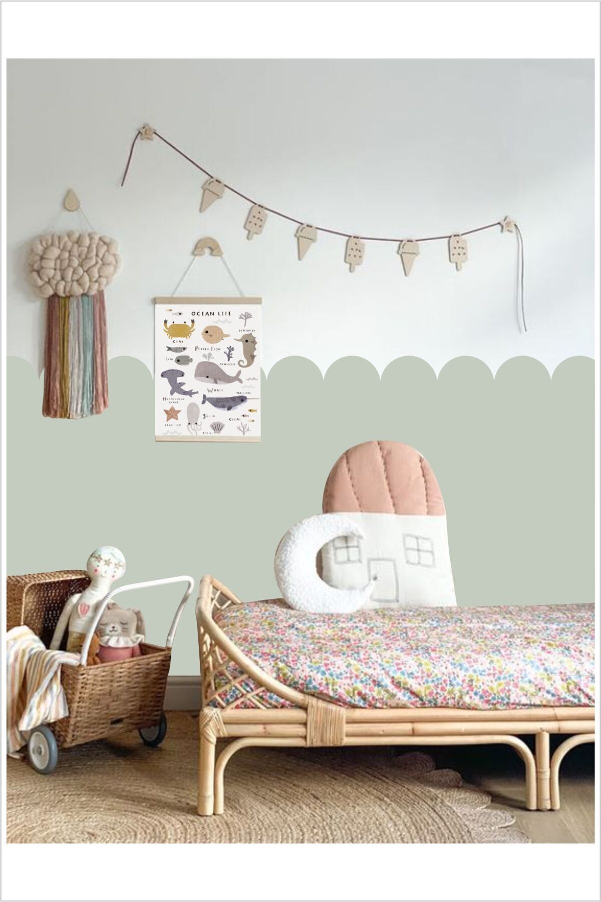 Taraklı Bohem Duvar Dekoratif Sticker - Soft Renk - Mint