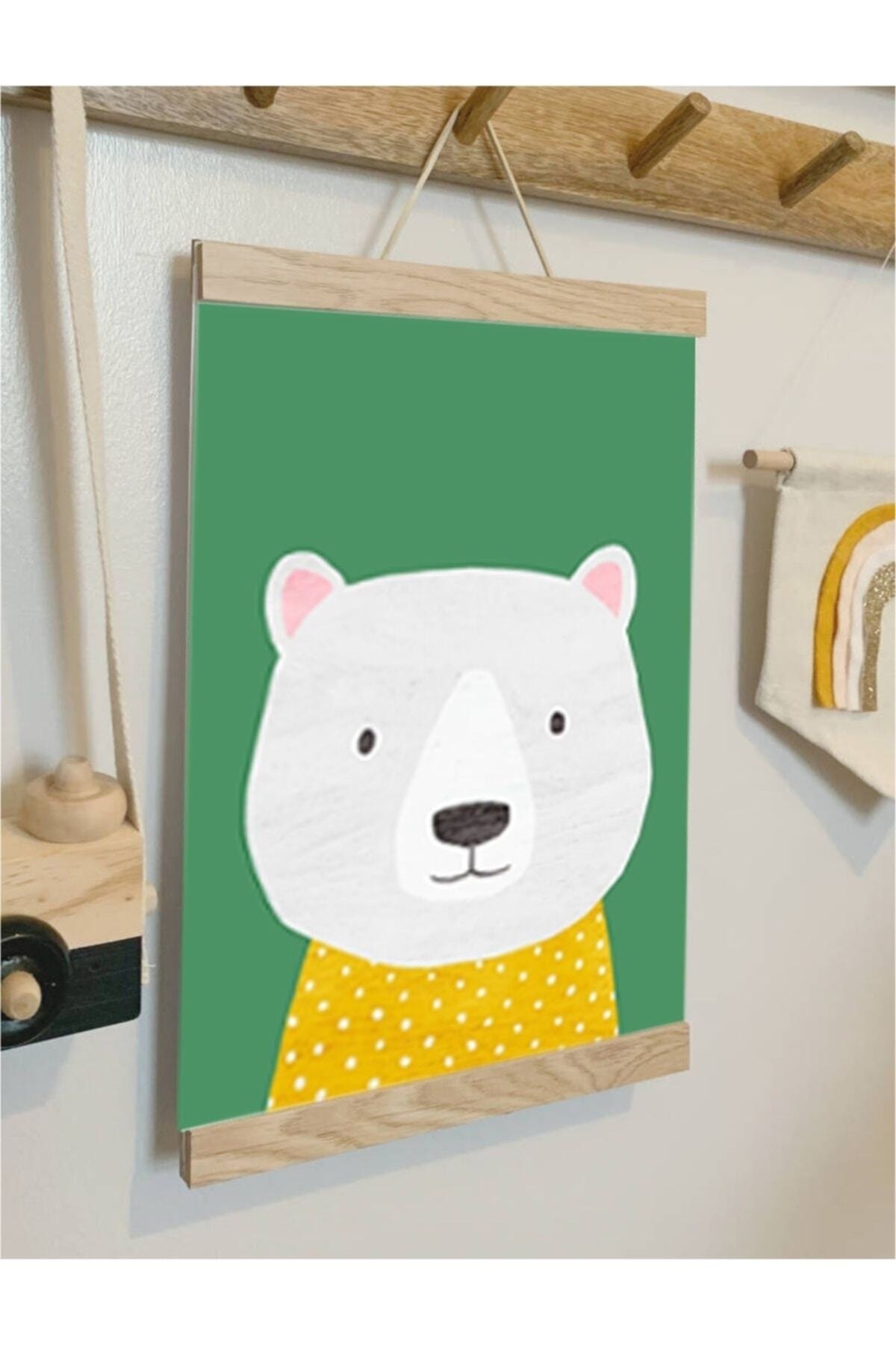 Kutup Ayısı Ipli Askılı Kanvas Poster Tablo Duvar Dekoru