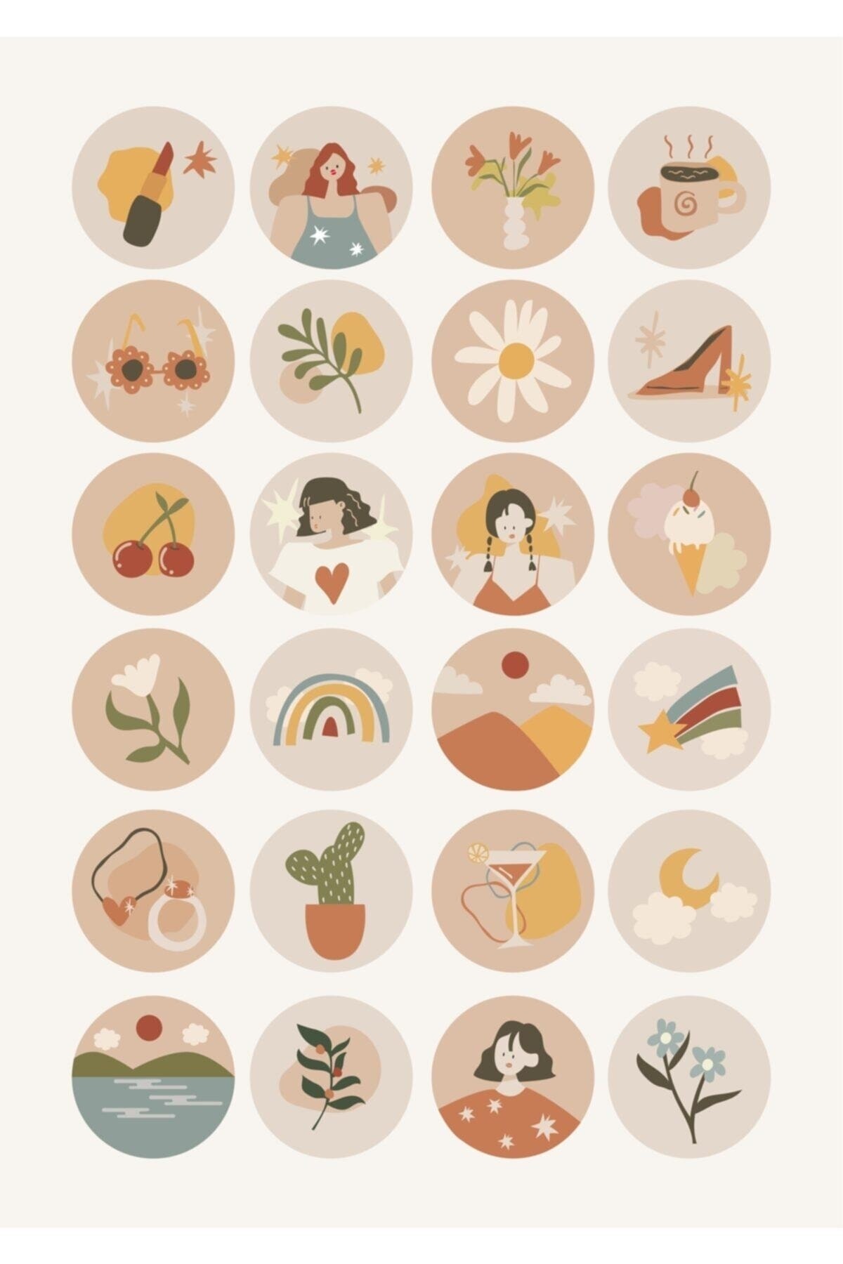 Minimal Desenli Cool Sticker Seti 24 Adet