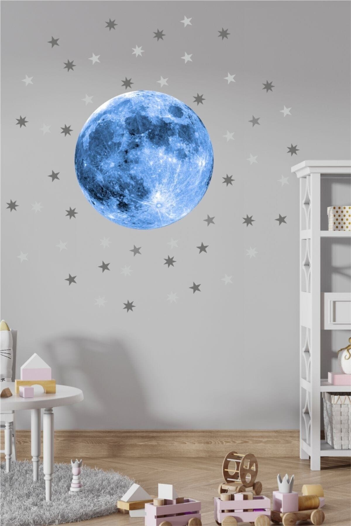 Mavi Moon Ve Yıldızlar Çocuk Odası Sticker