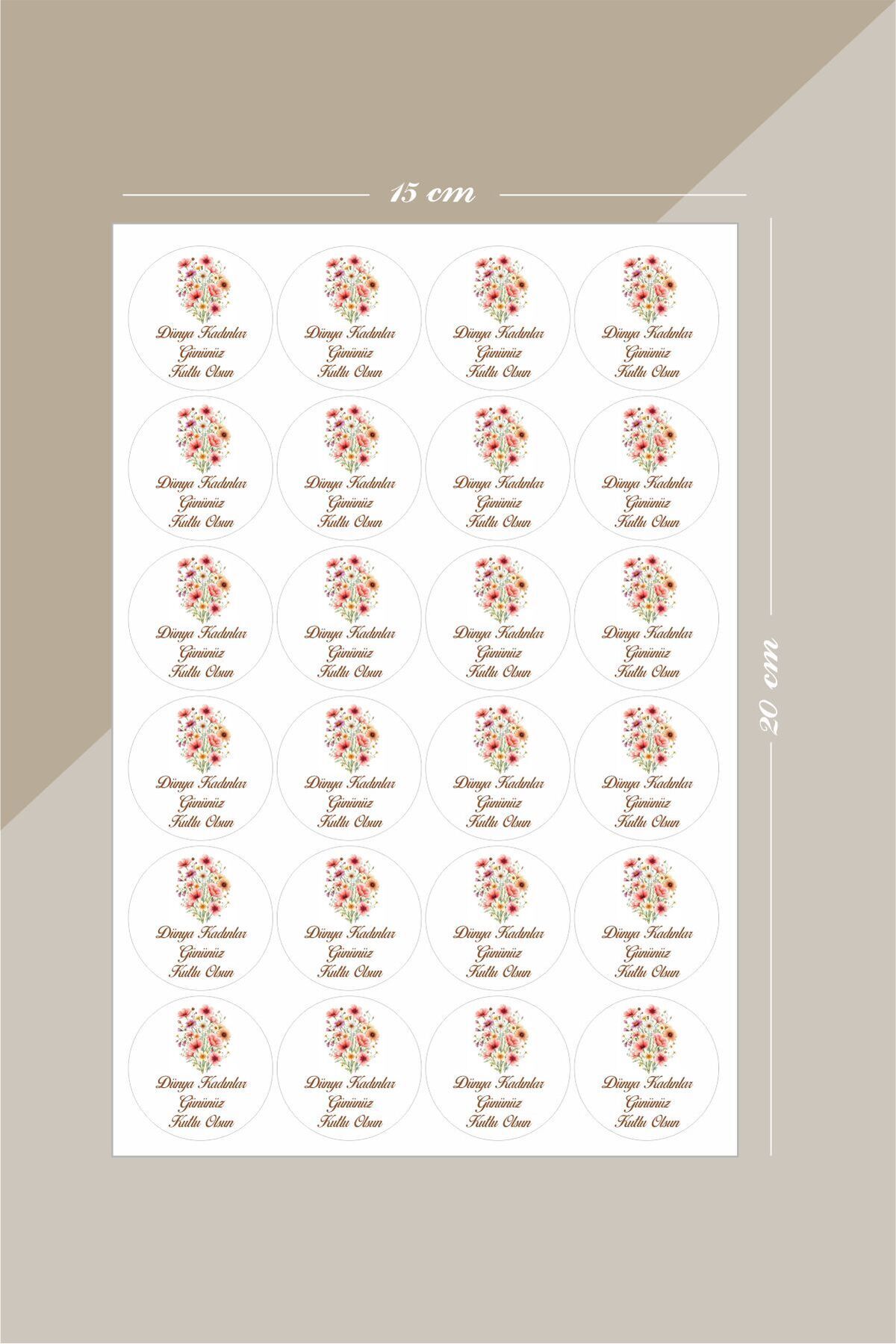 Kadınlar Günü Tasarım Yuvarlak Sticker - 24 Adet Süsleme, Hediye, Paketleme Sticker KG1