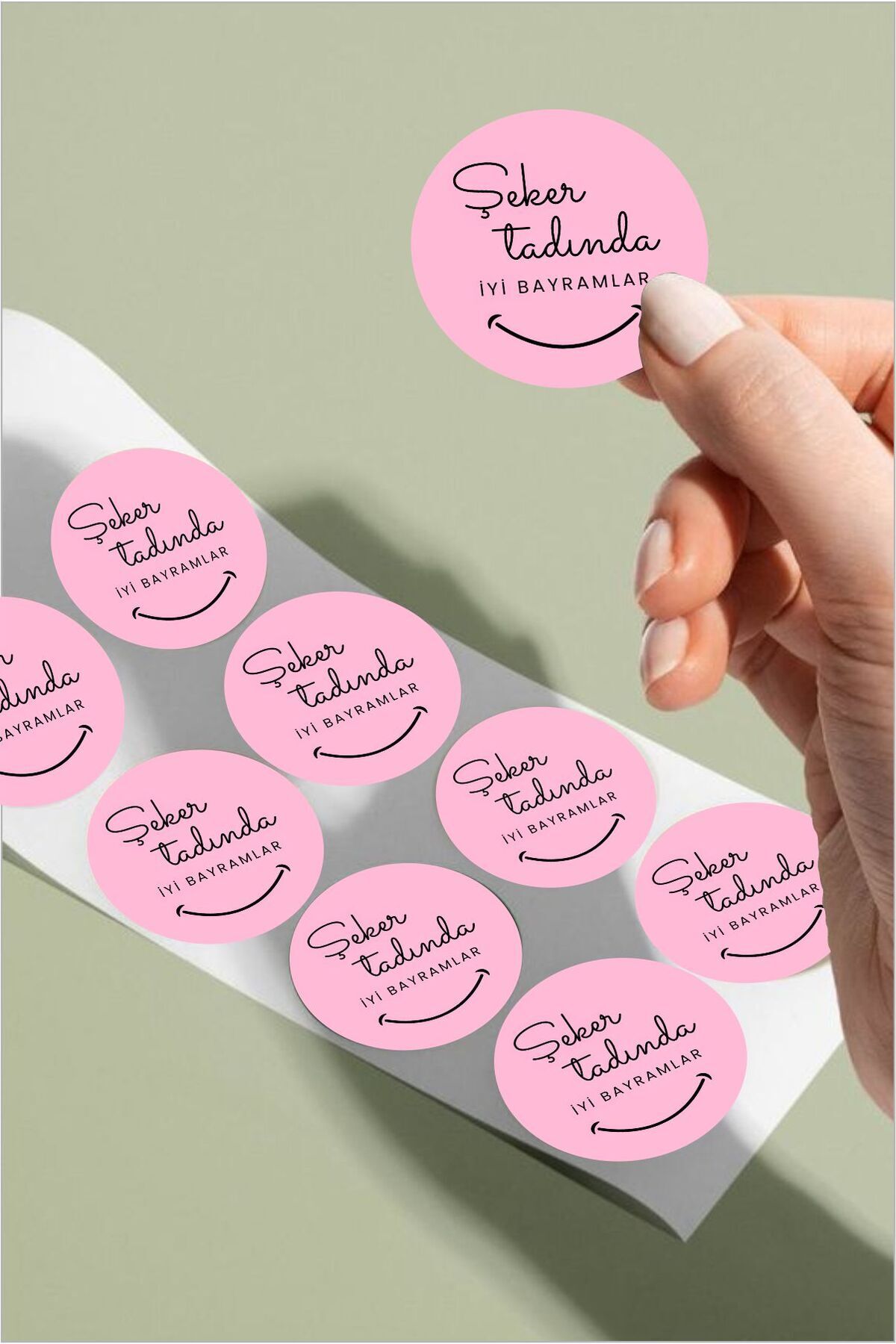 Şeker Tadında Pembe Tasarım Yuvarlak Sticker – 24 Adet Süsleme, Hediye, Paketleme Sticker