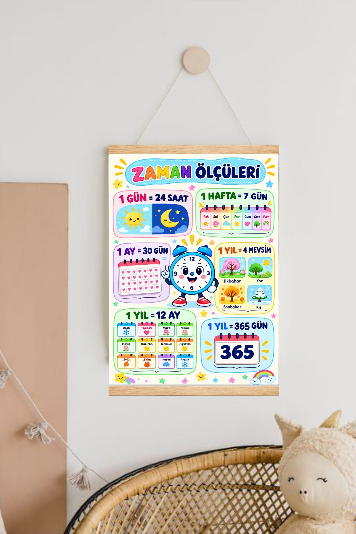 Zaman Ölçüleri İpli Askılı Kanvas Poster Tablo Çocuk Odası Duvar Dekoru