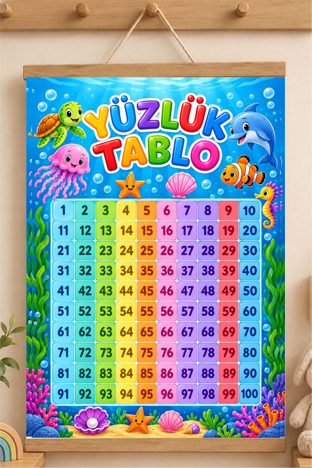 Yüzlük Tablo Deniz Altı Tasarımı - İpli Askılı Kanvas Poster Tablo Çocuk Odası Duvar Dekoru