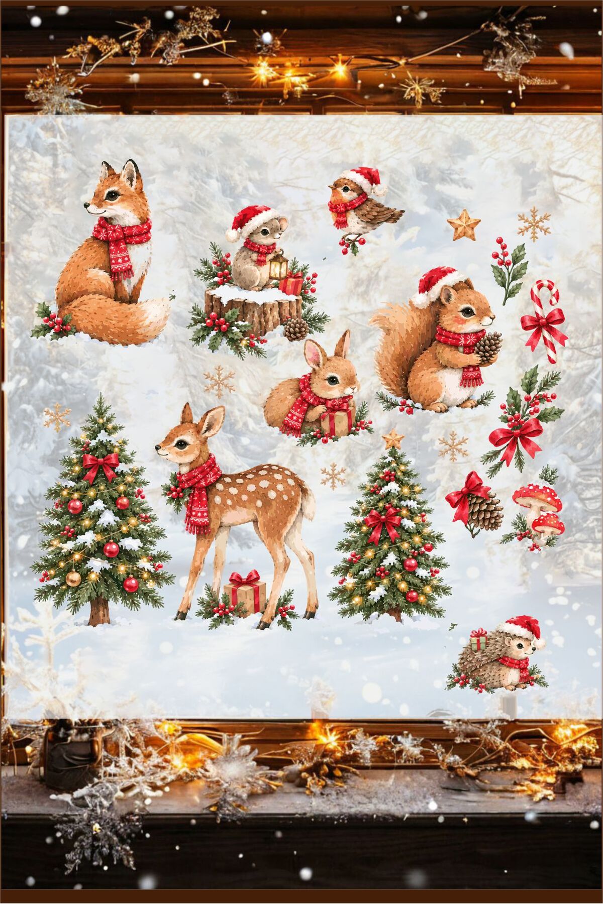 Suluboya Noel Ormanı Hayvanları Bebek ve Çcouk Odası Duvar ve Cam Sticker