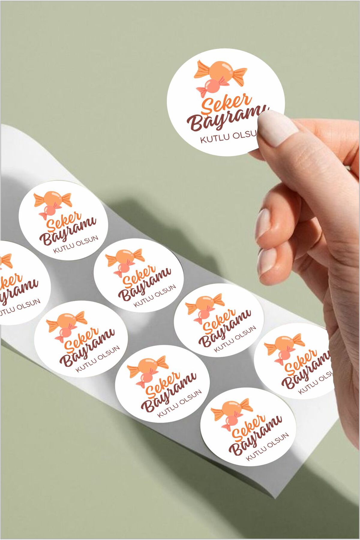 Şeker Bayramı Yuvarlak Sticker – 24 Adet Süsleme, Hediye, Paketleme Sticker