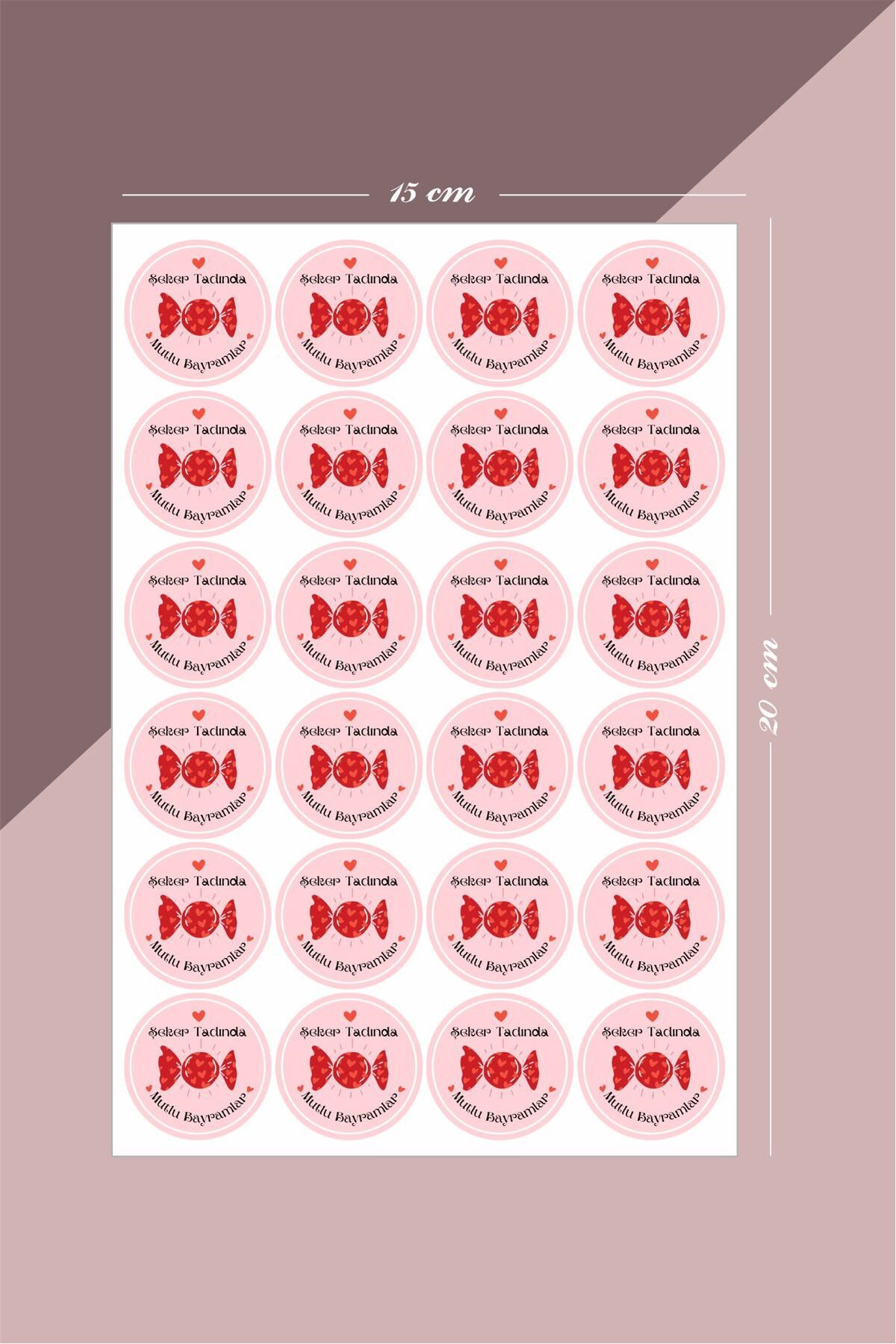 Şeker Tadında Mutlu Bayramlar Yuvarlak Sticker – 24 Adet Süsleme, Hediye, Paketleme Sticker