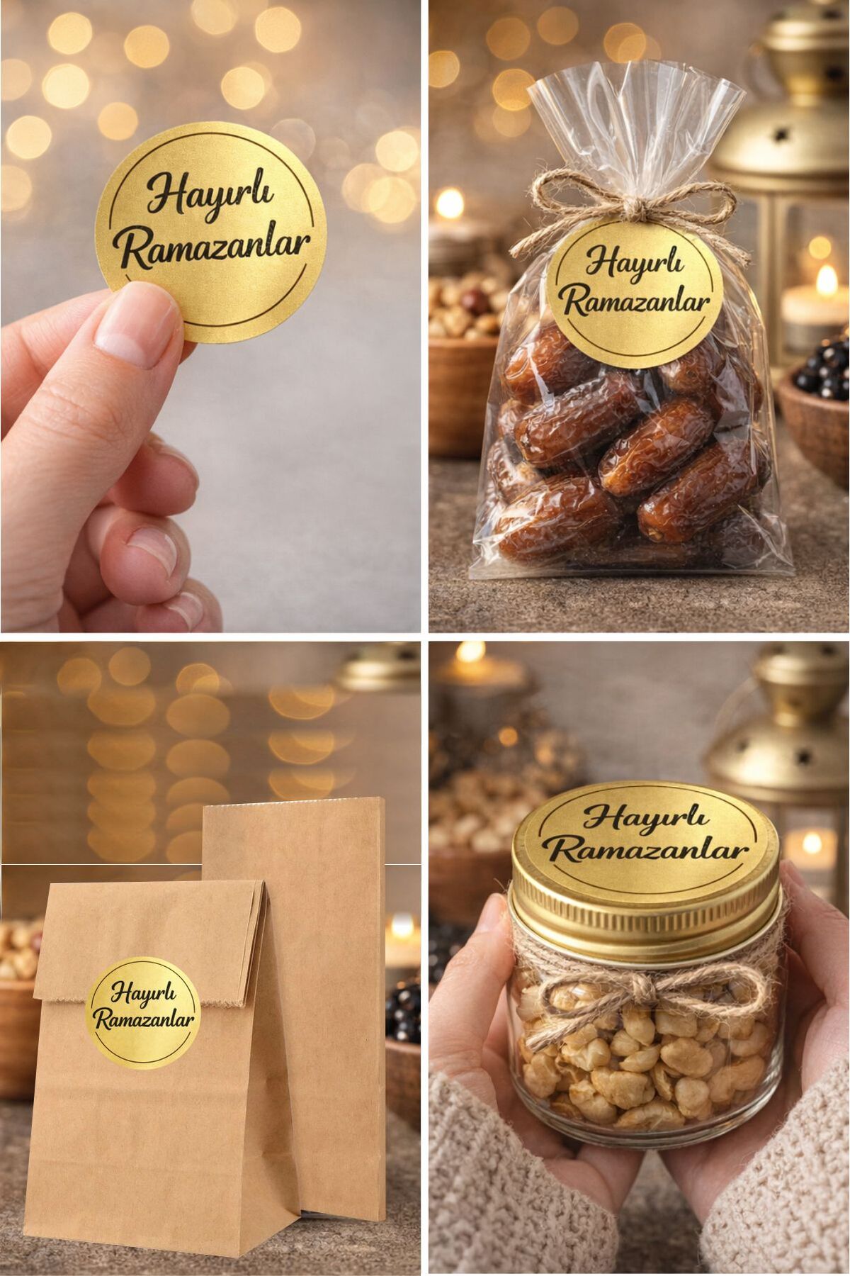 Hayırlı Ramazanlar Gold Etiket Üzeri Siyah Baskı - 40 adet