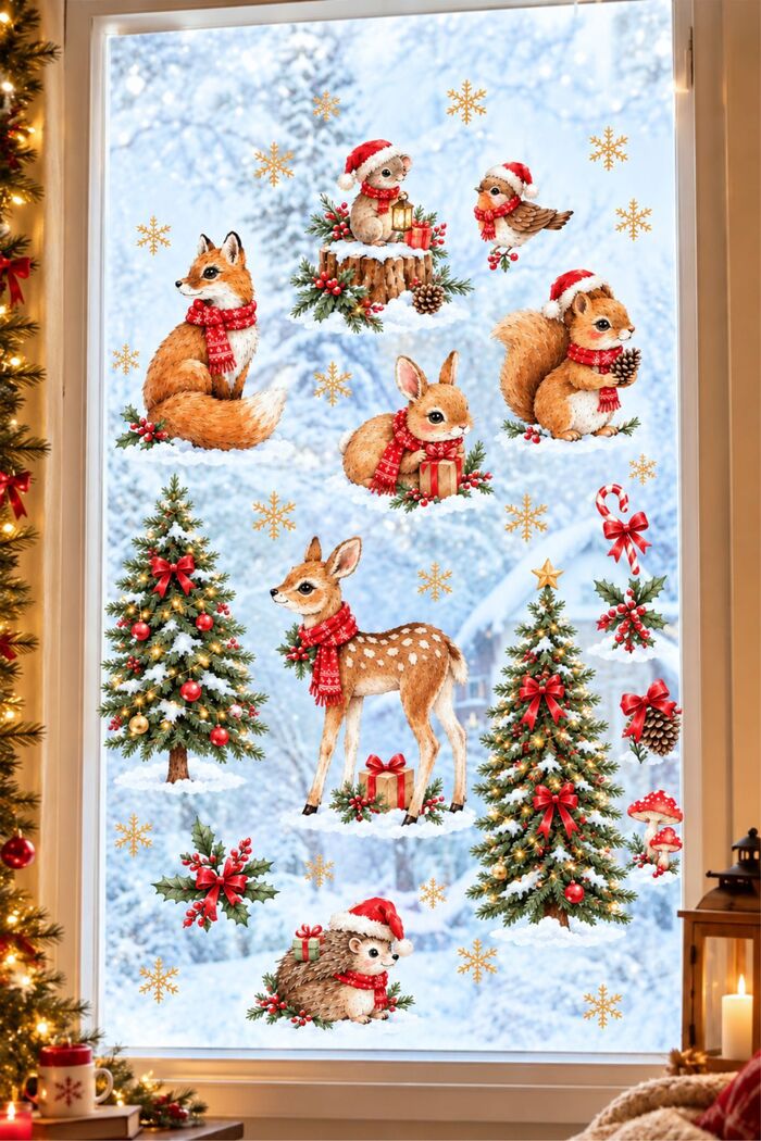 Suluboya Noel Ormanı Hayvanları Bebek ve Çcouk Odası Duvar ve Cam Sticker