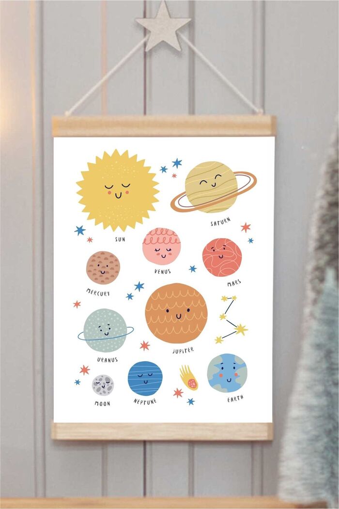 Gezegenler Renkli Askılı Kanvas Poster - Bebek Çocuk Odası Resim Poster 30x40 cm